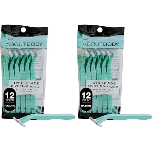 Kai About Face Body Twin Blade Pivoting Disposable Razors; 12 Shavers for Women; Curve-Hugging Pivoting Head with Aloe & Vitamin E Strip, Shaving Razors for Women (Pack of 2)