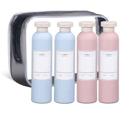 ASEVAT 8.8 oz Plastic Travel Refillable Shampoo Bottles, Empty Squeeze Bottles with Flip Cap, Travel Containers for Shampoo and Conditioner (4 Pcs)