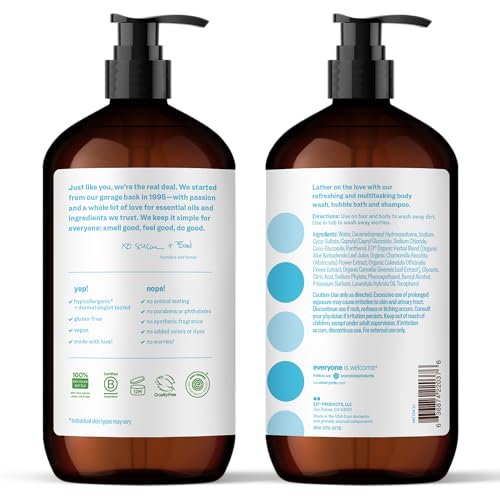 Everyone 3-in-1 Soap, Body Wash, Bubble Bath, Shampoo, 32 Ounce (Pack of 2), Unscented, made for Men and Women