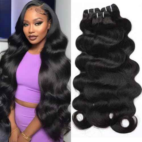 MSGEM 15A Body Wave Bundles Human Hair Brazilian Body Wave Human Hair Weave 3 Bundles 18 20 22 inch 100% Unprocessed Virgin Human Hair Extensions for Black Women Natural Color