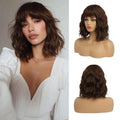 EssionTech Short Brown Bob Wig with Bangs 14 Inch – Premium Synthetic Wavy Wig