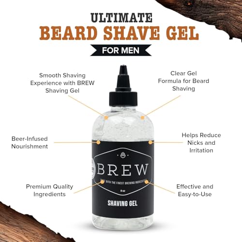 Beard Shave Gel ? Clear Shaving Gel for Beards ? Nutrient-Rich Formula ? Provides Smooth Shave ? Premium Ingredients ? Hops, Barley, Yeast ? 8 oz.