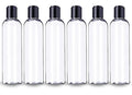 8 oz Clear Plastic Refillable Bottles with Black Disc Top Caps - BPA Free, Made in USA