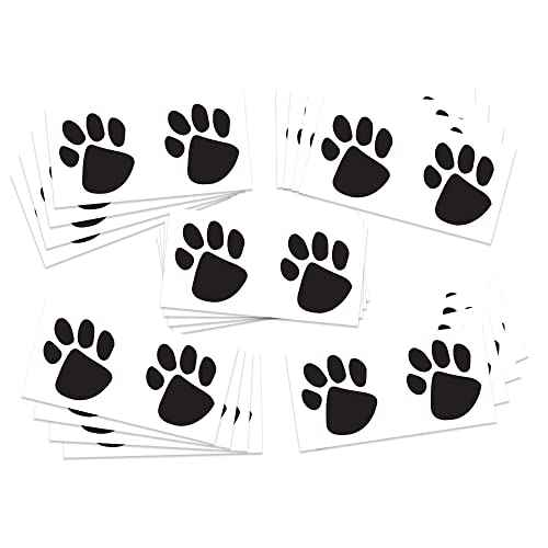 Paw Print Temporary Tattoos / 20 Double Paw Prints/Great for School & Team Spirit/Skin Safe/Removable (Black)