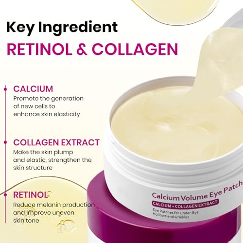 Calcium Volume Eye Patches, 30 Pairs Korean Hydrogel Under Masks,
