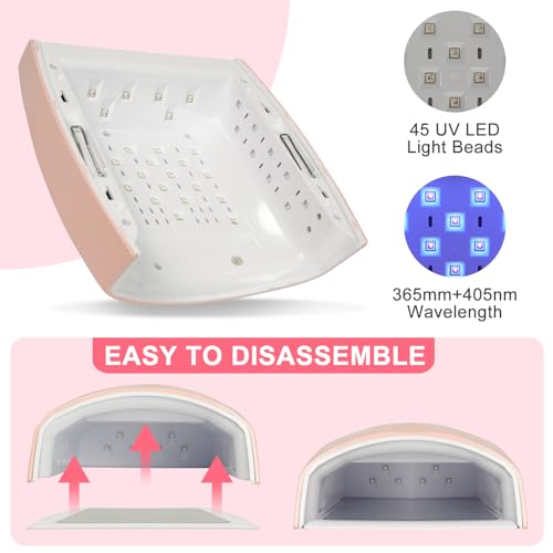 Cordless UV Nail Lamp, 96W UV LED Nail lamp for Gel Polish & Acrylic Nails, Fast Curing Nail Light with 4 Timers, Detachable Base, Auto Sensor, 54 LED Beads, Salon & Home Use (Pink)