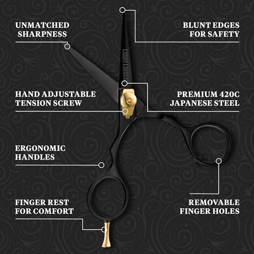 Charlemagne Hand-Forged Japanese Steel Beard & Mustache Scissors - Stainless Steel, 5.5 in - Precision Beard Trimming - Nose Hair Scissors - Fits Mustache Kit & Grooming Kit