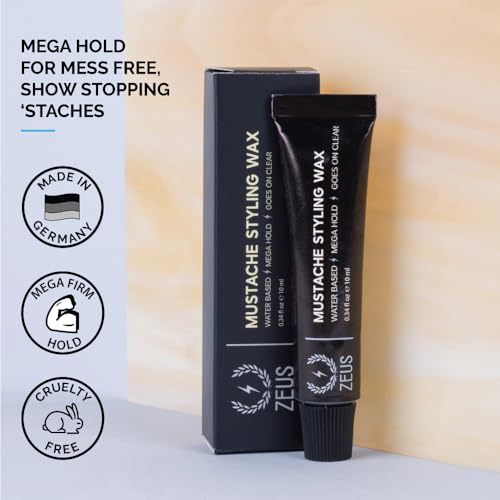 ZEUS Mustache Styling Wax for Men, Water-Based Formula with Mega Hold for a Refined, Long-Lasting Look (Made in Germany) 1.02 Fl. Oz.