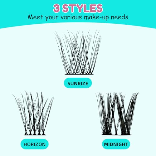 Lash Clusters Kit 144pcs Wispy Eyelash Extensions Kit 3 Styles Eyelash Clusters Individual Lashes Extension Kit with Lash Bond and Seal, Remover, Lash Tweezers DIY at Home(SMH,C-Mix8-16mm Kit)