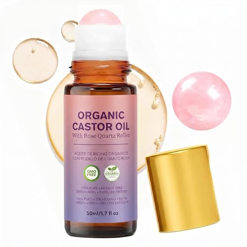 Organic Castor Oil Roll-On with Rose Quartz Roller - 1.7 fl oz