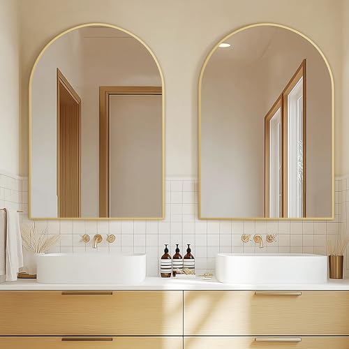 Arched Bathroom Mirror for Wall, 36" x 24" Metal Frame Vanity Mirror,