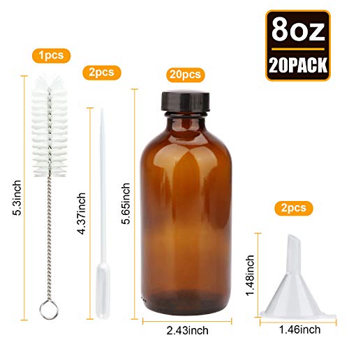8oz Amber Glass Bottles with Lids, 20 Pack