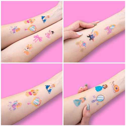 96 PCS Little Princess Pre-Cut Temporary Tattoos for Kids | Super Cute Princess Themed Birthday Party Favors, Supplies, Decorations, Castle Tattoo Stickers, School Rewards Prizes & Gifts Boys Girls