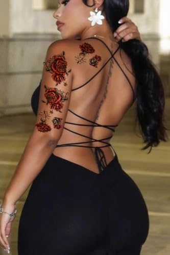 7 Red Rose Temporary Tattoo Stickers for Women