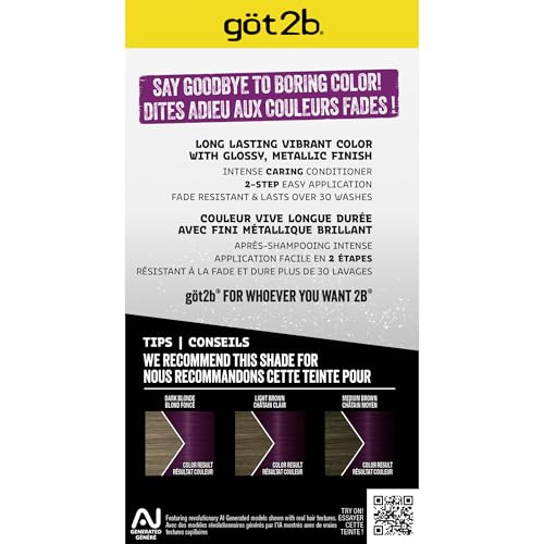 got2b Metallics Permanent Hair Dye, Amethyst Chrome M69, Hair Color for Women & Men, Formulated with Metallic-Shine Booster for Cool, Shimmering Tones, Lasts Up to 30 Washes, 1 Kit