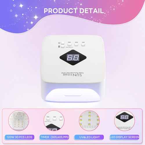 Cordless Nail Lamp 120W Rechargeable UV Light for Gel Nails LED Nail Dryer with 3 Timer Modes Perfect for Salon and Home Use Portable Cordless Design Continuous Use Up to 4-5 Hours(S10)