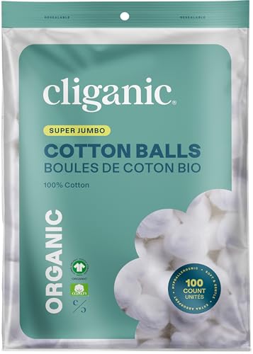 Cliganic Organic Super Jumbo Cotton Balls - 100 Count, Hypoallergenic & Soft