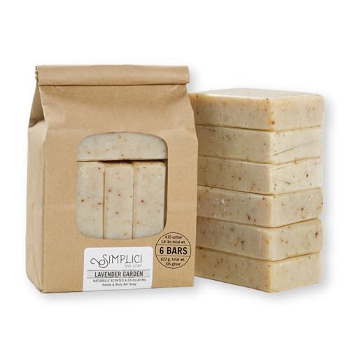 Simplici Lavender Garden Natural Soap (exfoliating + pure essential oils) 6 Bar Value Bag. Palm Free.