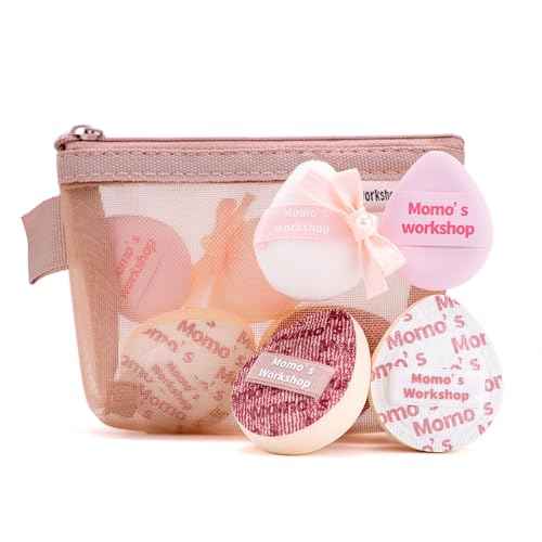 Mini Denim Makeup Sponge Set,Mini Makeup Blenders Sponge for Concealer/Blush/Highlighter, Perfect for Detail Work & Travel,4pcs Pink Mini Concealer Puffs with Travel Pouch