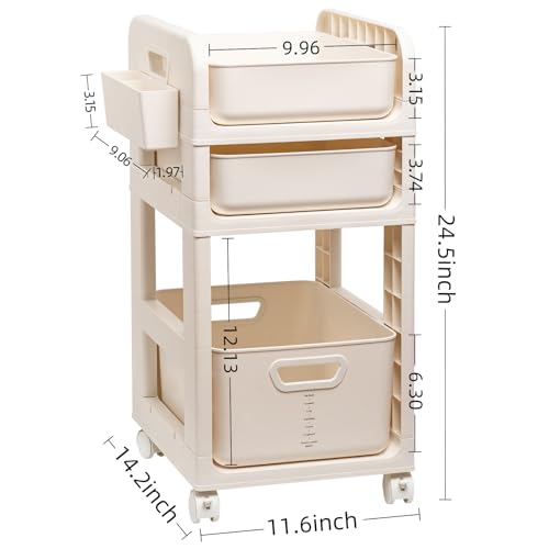 3 Tier Rolling Makeup Cart with Removable Drawer