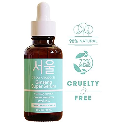 SeoulCeuticals Korean Skin Care Ginseng Serum - K Beauty Skincare with Green Tea + Centella + Royal Jelly - Cruelty Free & Organic for Dewy Glow 1oz