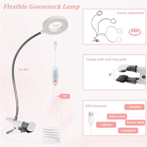 Portable Manicure Table with LED Lamp, Foldable Nail Desk on Wheels