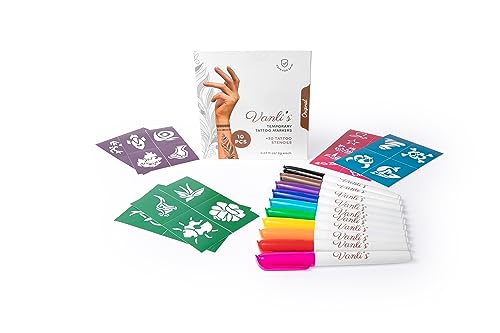 Vanli's Temporary Tattoo Markers - 10 Pens with 30 Stencils