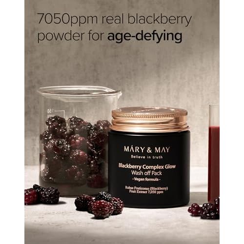 Mary&May Vegan Blackberry Complex Glow Wash Off Mask - Blackhead Care, Pore Clearing, Anti Aging Clay Mask - Bright and Glow Skin - Korean Skincare, 4.23oz.