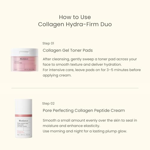 BIODANCE Collagen Hydra-Firm Routine Duo: Collagen Toner Pads & Facial Moisturizer, Hydrating, Firming, Korean Skincare Routine Set for Glass Skin, Korean Skin Care, Skin Care Set