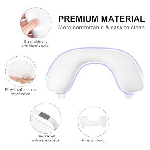 Nail Arm Rest for Nails Tech,U Shaped Manicure Nails Arm Rest Stand,Cozy Leather Hand Rest Holder for Nail Tech Manicure Salon Tools,Detachable Bracket (White)