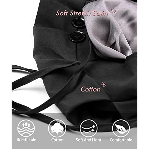 Satin Lined Work Cap with Button for Long Hair Women