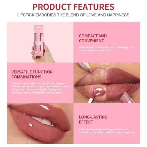 Matte Liquid Lipstick Set - 3PC Waterproof Lip Stain & Liner