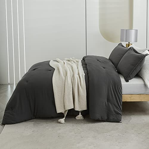 Litanika Grey Comforter Set Twin/Twin XL Size, 2 Pieces Lightweight Plain Bedding Comforter Set, All Season Fluffy Bed Set (66x90In Comforter & 1 Pillowcase)