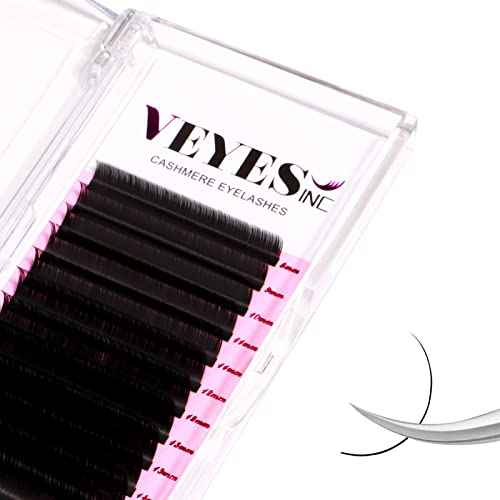 VEYES INC Cashmere Volume Lash Extensions C CC D DD LD L B J M Curl 0.03-0.20 thickness 5-25mm, Super Matte Black Individual Eyelashes Tray, Professional Supplies for Lash Techs (0.03 CC 12mm)