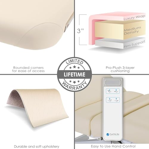 EarthLite Ellora Electric Lift Massage Table 32x73 Vanilla Crème with Manual Tilt - USA Made