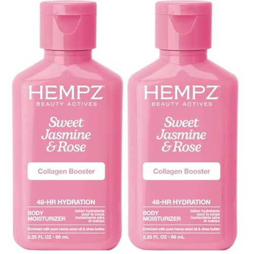 Hempz Mini Collagen-Infused Jasmine & Rose Body Moisturizer, 1 oz - Paraben-Free, Vegan, Cruelty-Free (Pack of 2)