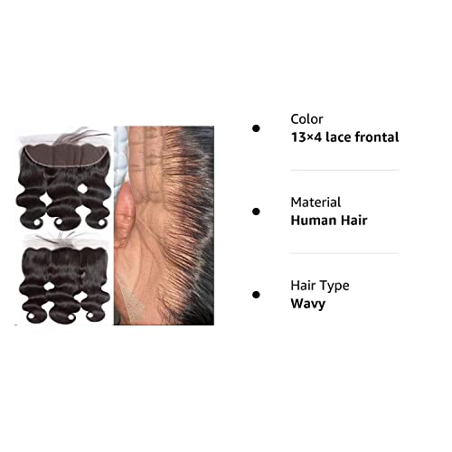 13 x 4 Lace Frontal Closure Body Wave Frontal 13 x 4 HD Transparent Lace Frontals With Bangs Baby Hair 100% Remy Human Hair 150% Density Natural Color (10 Inch)