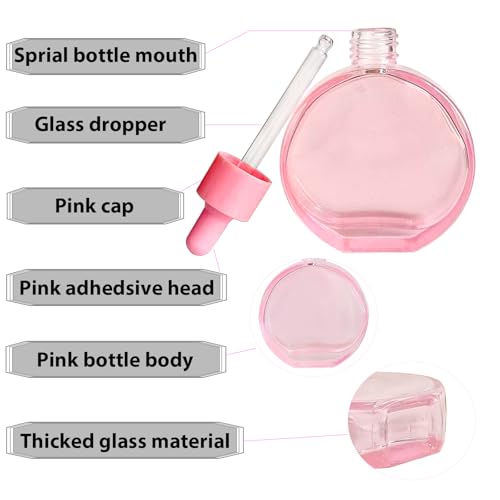 2 oz Pink Glass Dropper Bottles Set of 6 with Caps