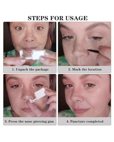 Nose Piercing Kit - Self-Use Nose Piercing Gun with One-Time Use Stud - White
