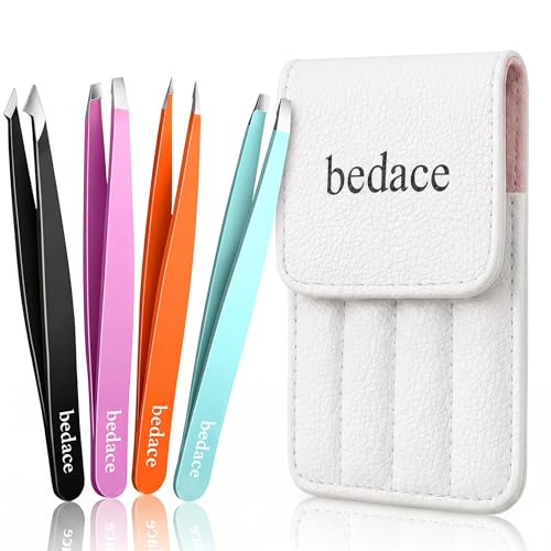 BEDACE Precision Tweezers Set - Stainless Steel Slant, Pointed, Flat, Hook