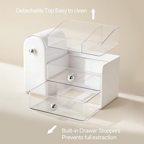HBlife Large White Silver Makeup Organizer with Drawers & Brush Holder