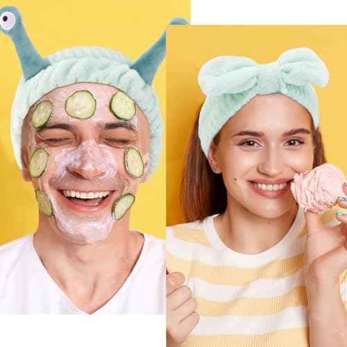 Spa Headband and Wristband Set Skincare Makeup Headband Bowknot Snail Headbands Wrist Bands for Washing Face Cute Animal Face Wash Head Band for Women Girls (Green)