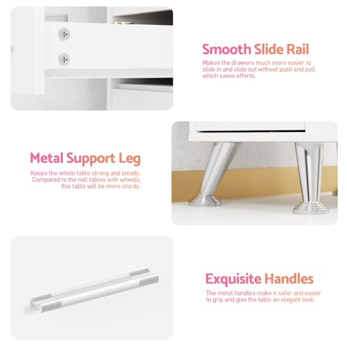 Manicure Table with Dust Collector, Glass Top & Storage