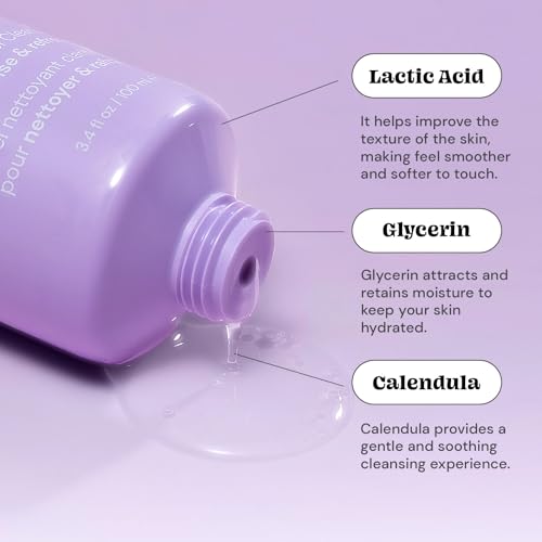 Glossmetics Hard Reset Clarifying Gel Face Cleanser for Normal to Combination Dry Skin, Hydrating Makeup Remover with Calendula, Lactic Acid, Glycerin