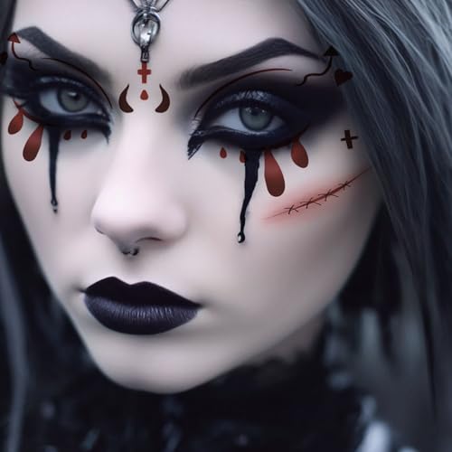 Halloween Face Tattoo Stickers - 10 Sheets Spider Web Eye Makeup