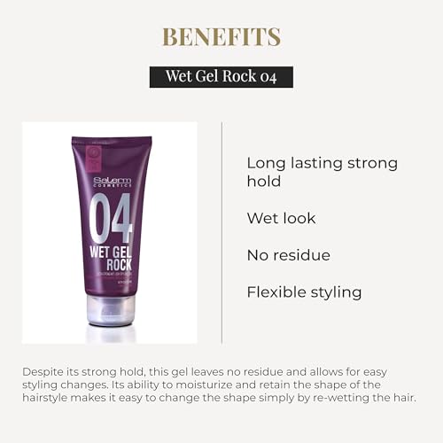SALERM - Hair Styling Gel - Pro Line Wet Gel Rock 04-200 ml - Long-Lasting Strong Hold - Wet Effect - with Caffeine and Fixative Resins - Leaves No Residue - Flexible Styling