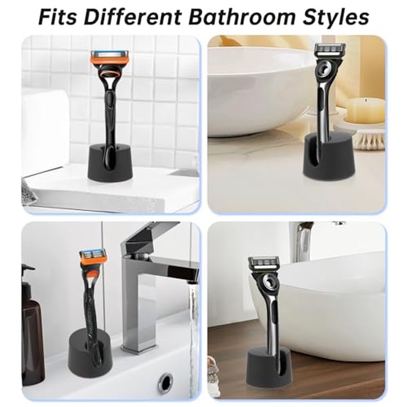 2 Pack Razor Holder Compatible with Gillette Razor, Razor Alloy Stand for Men's Razor, Razor Storage Sase Contains Drainage Hole, Scratch Proof, Suitable for Various Razor Handles, Black