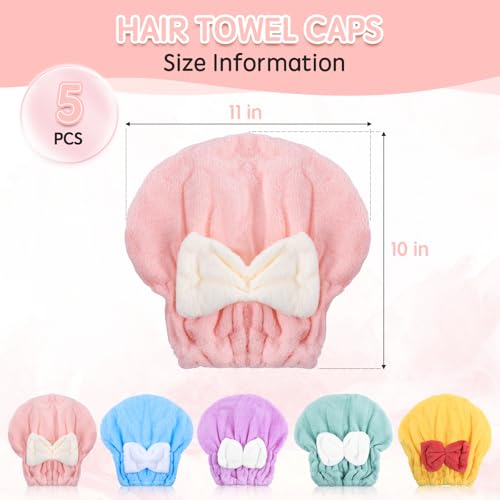 Microfiber Hair Drying Caps - 5-Pack Ultra Absorbent Turbans with Bowtie