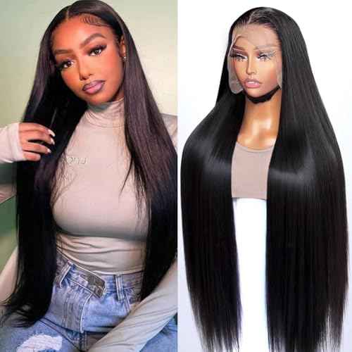 26 Inch 13x6 Lace Front Wigs Human Hair 200 Density HD Lace Front Wigs Human Hair Pre Plucked Glueless Wigs Human Hair for Women Straight Lace Frontal Wigs Natural Color (Natural Black, 26)