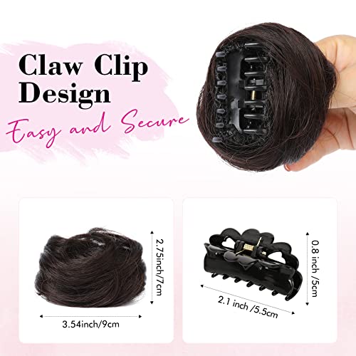 REECHO Space Bun Hair Pieces, 2 PCS Mini Claw Clip in Messy & Cat Ears Fake Hair Bun Extensions HB001 Wig Accessory Updo Hairpieces for Women Girls (Pack of 2-3.5" Wavy, Black Brown)